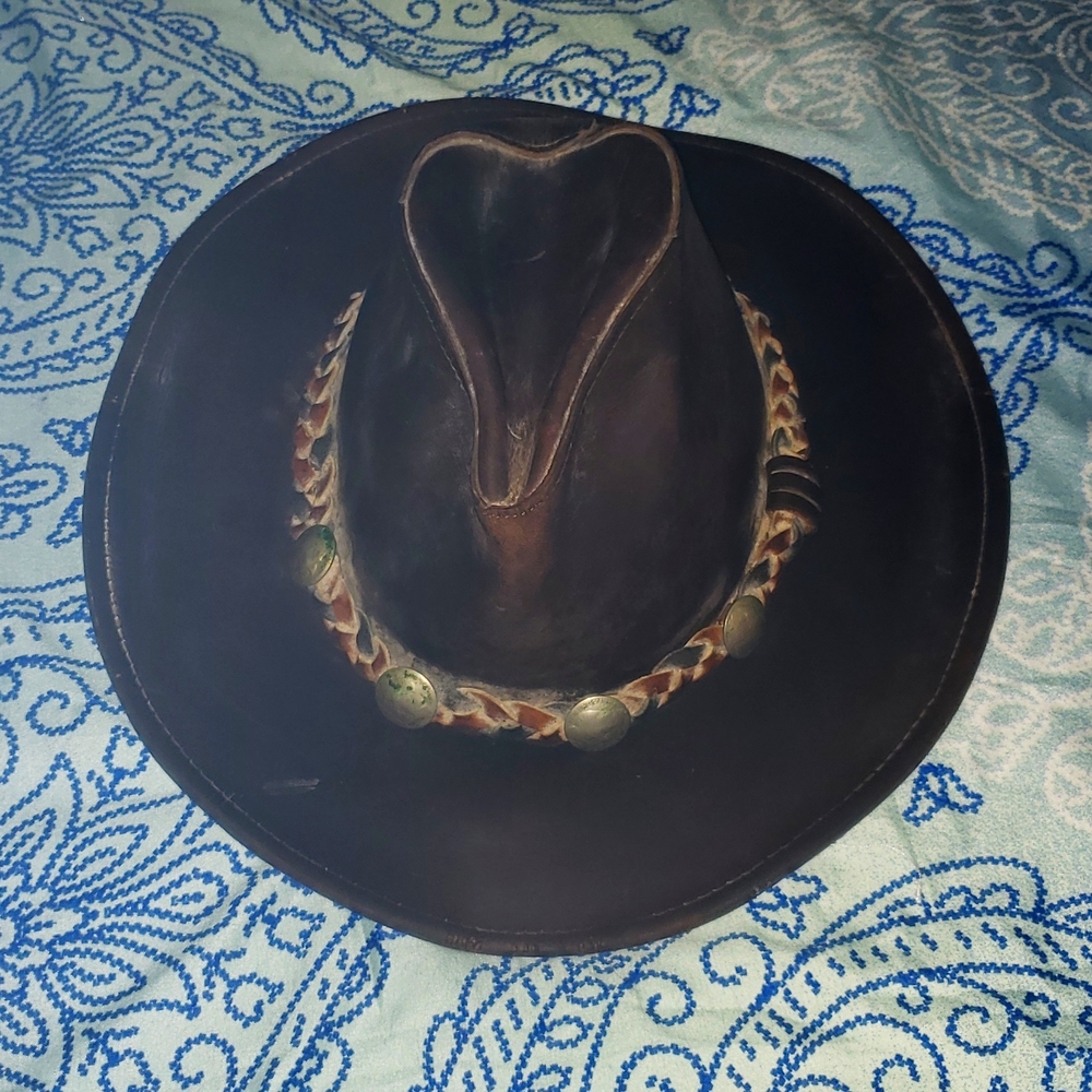 Brown leather cowboy hat. Vintage.
